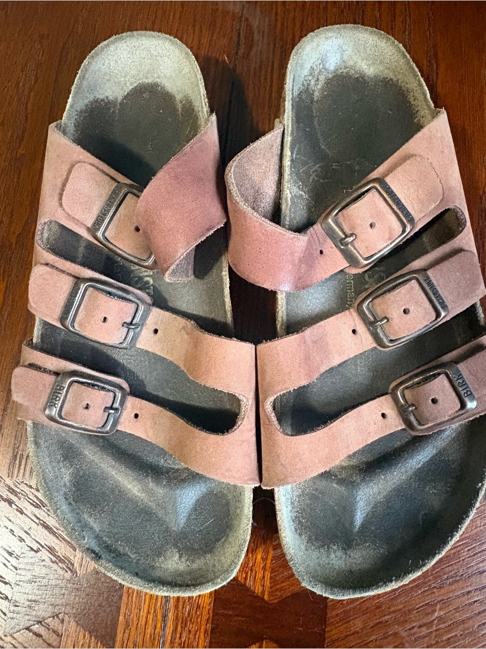 Birkenstock Triple-Buckle Suede Sandals in Dusty Rose